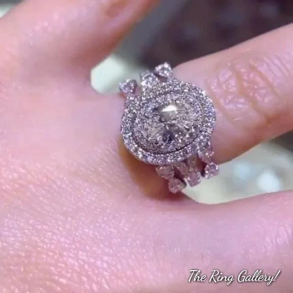 Halo Wedding Ring Set / Engagement Ring size 6,7,8,9,10 925/14k - Picture 10 of 11